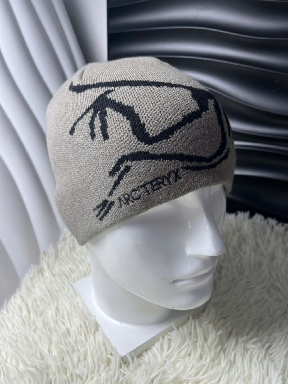 Vintage Style Dinosaur Beanie Hat Soft Knit Winter Cap Neutral Grey Color Cute